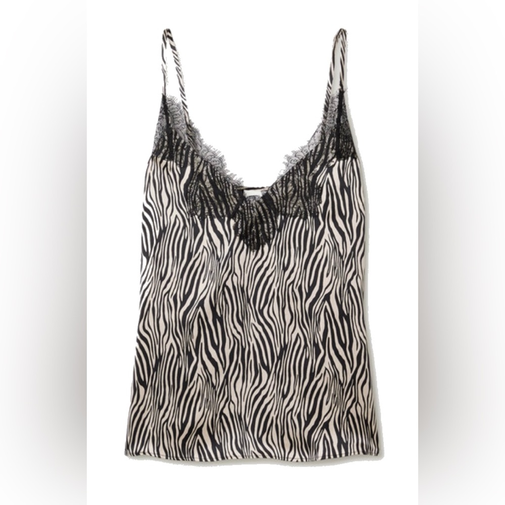 Cami NYC Zebra Print Lace Trim Camisole in Black and White